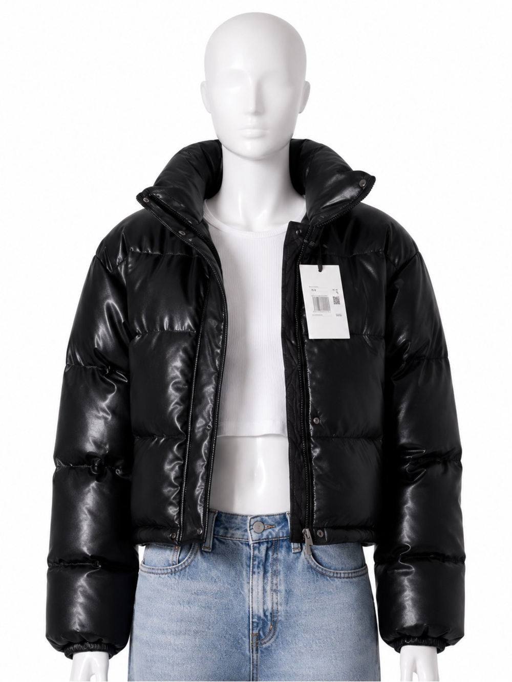 Grey Lab Nordstrom Cropped Puffer Jacket Black XS NWT Stand Collar Snap Button